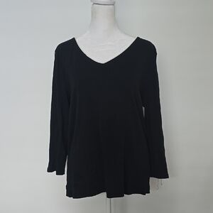 Jones New York Elegant Black V-Neck Long Sleeve Tee